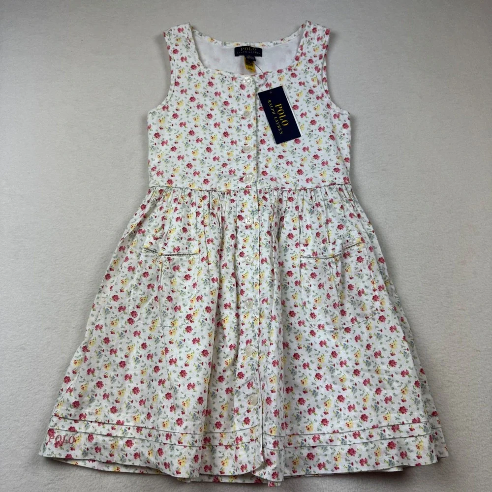 Polo Ralph Lauren Girls 6X Dress Floral Cotton Lined Sleeveless Cottage‎